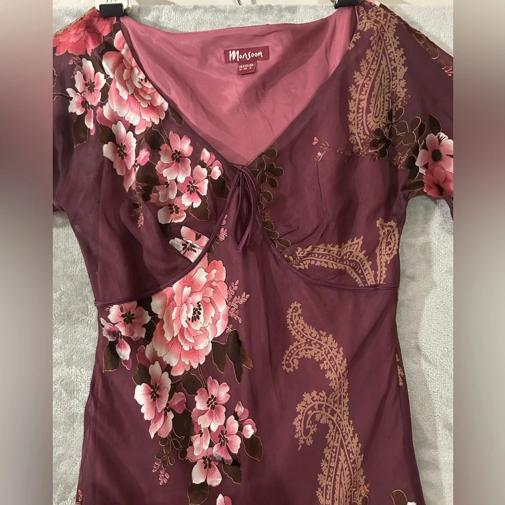 Monsoon y2k baby doll bust line silk floral maxi dress - Picture 16 of 16